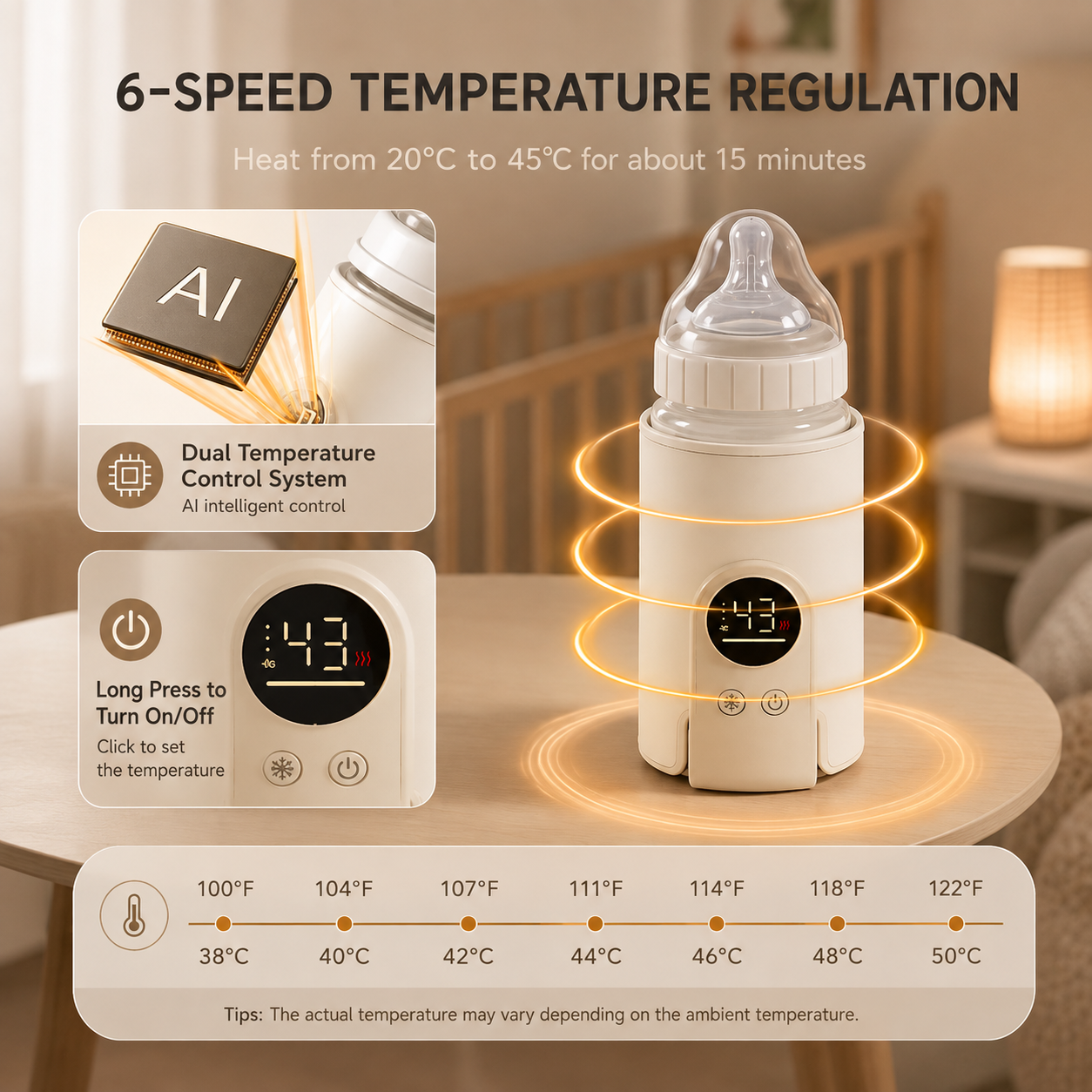 OCEANBABY Flaschenwärmer – Tragbar mit 6 Heizstufen & Display