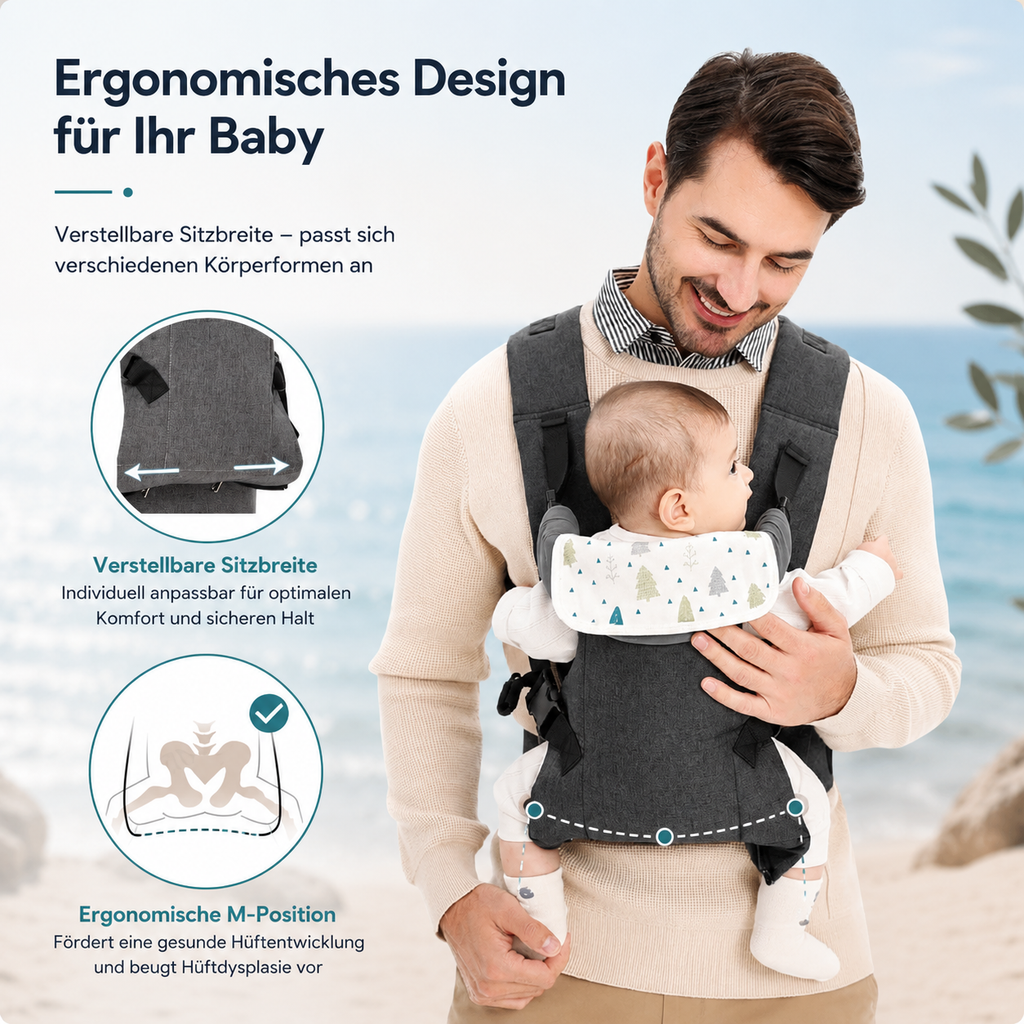 OCEANBABY Babytrage – Ergonomisch für Neugeborene bis Kleinkind (7–20 kg)